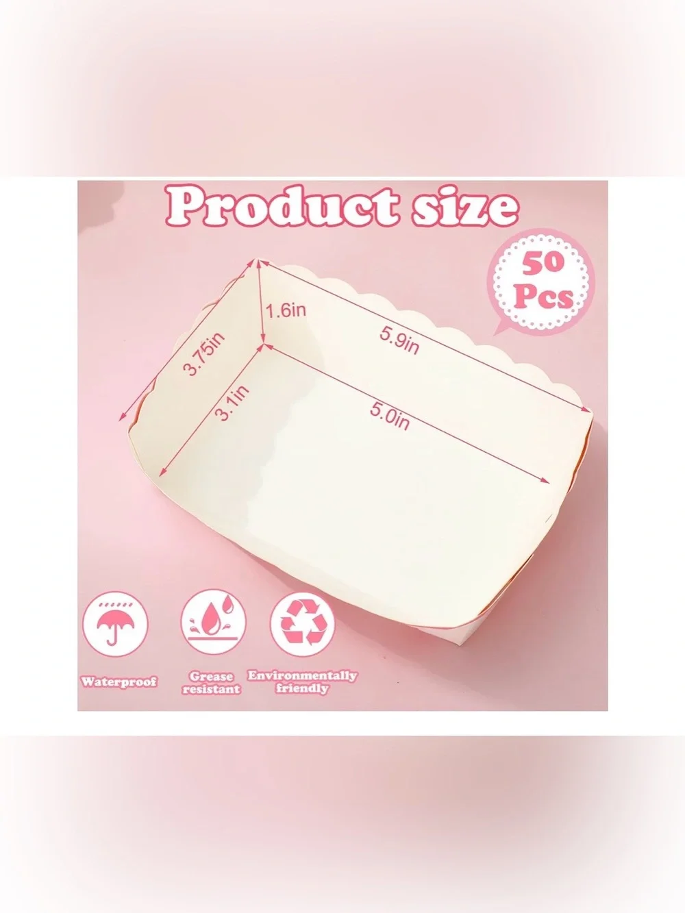 50Pcs Strawberry Paper Food Trays Pink Red Berry Fruit Food Boats